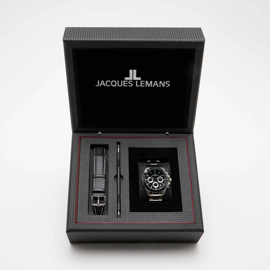 Jacques Lemans Liverpool - klockset herr, stål/svart, 41 mm