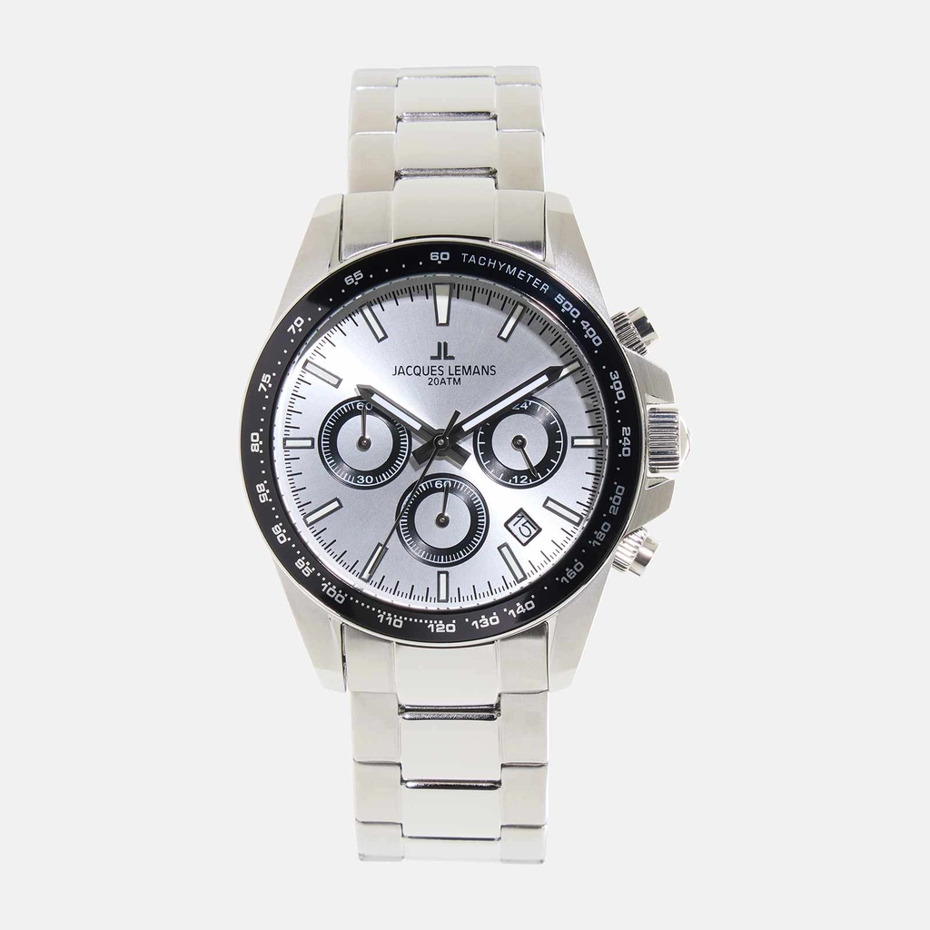 Jacques Lemans Liverpool - klockset herr, stål/vit, 41 mm