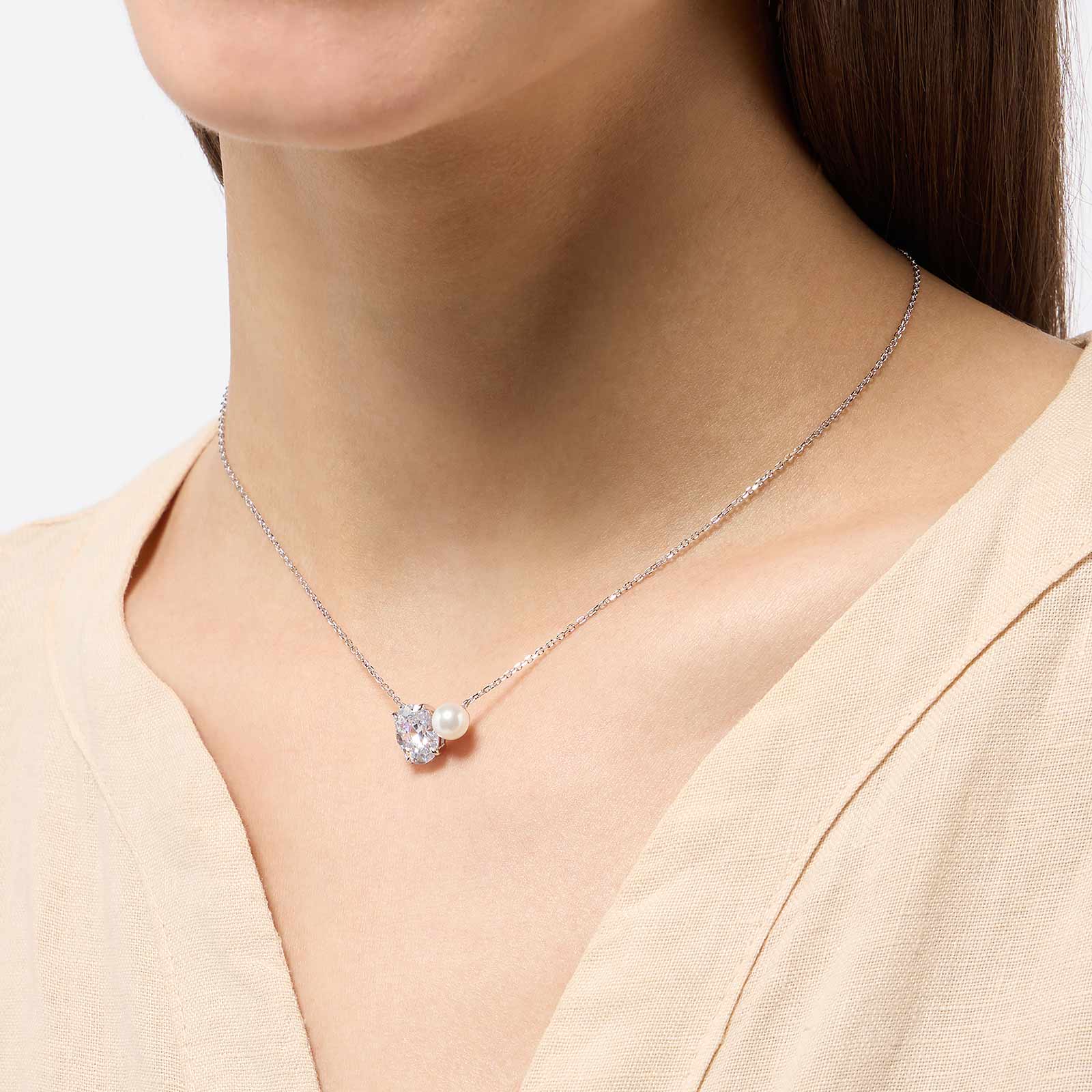 Halsband i äkta silver - Shell pearl & Zirkonia, 40+5cm