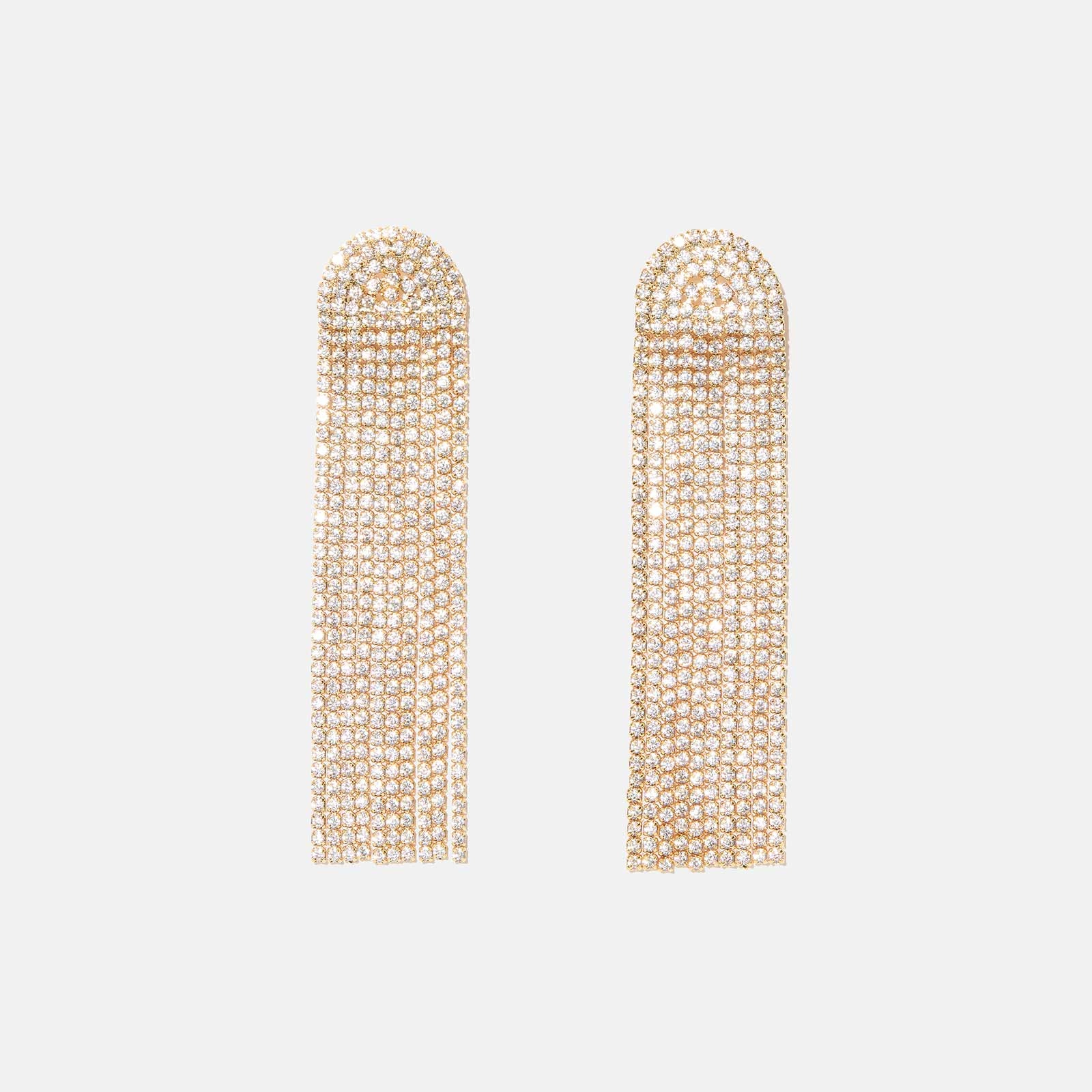 Guldpläterade stålörhängen - 10 rader vita stenar, 11x2,2 cm
