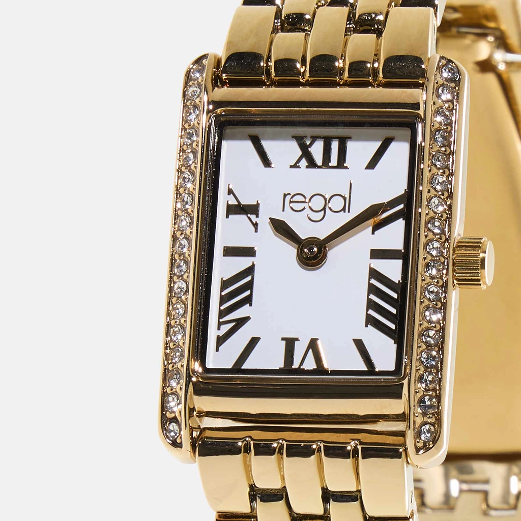 Regal klockset dam - metallband, guldton, 20x28mm