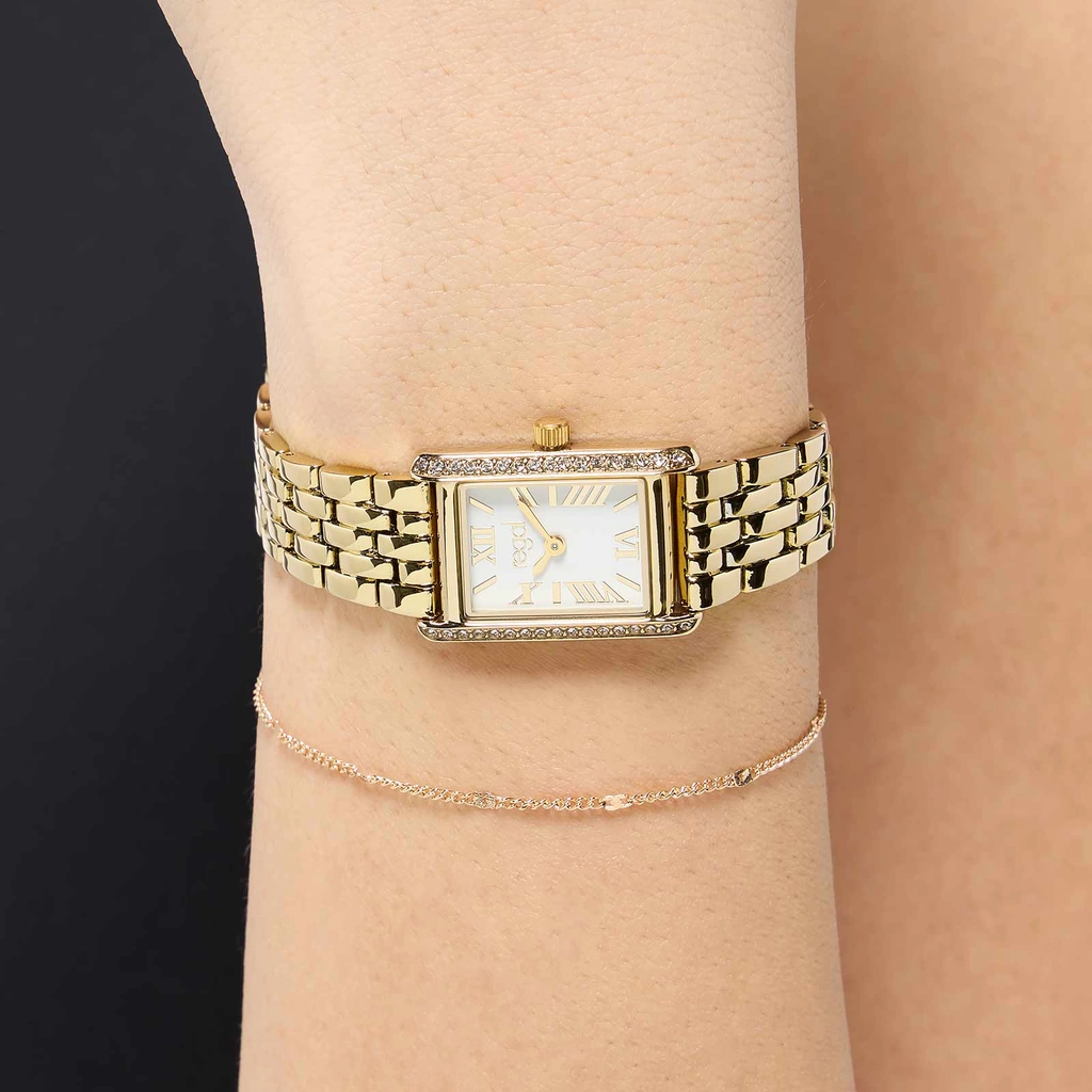 Regal klockset dam - metallband, guldton, 20x28mm