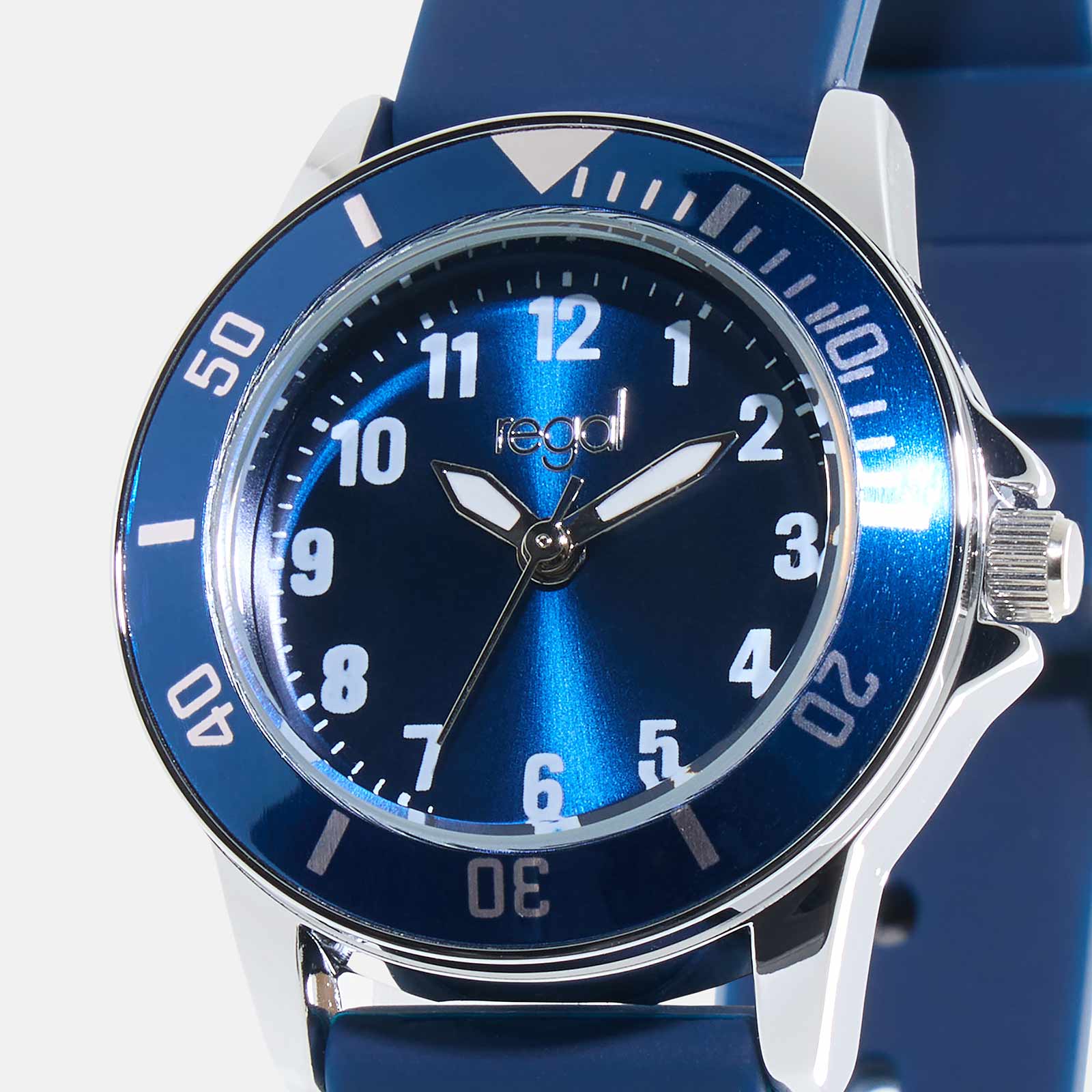 Regal barnklocka - silverton/blå, gummiband, 28 mm