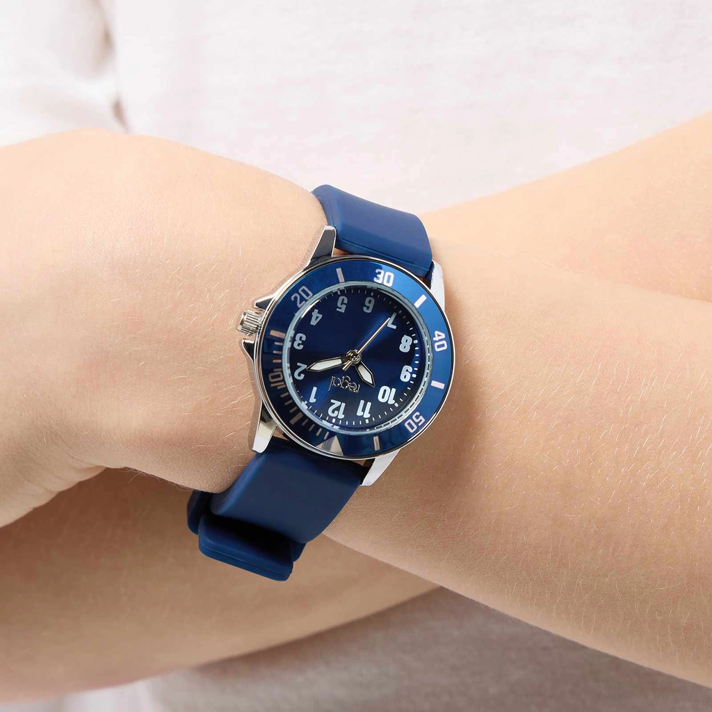 Regal barnklocka - silverton/blå, gummiband, 28 mm