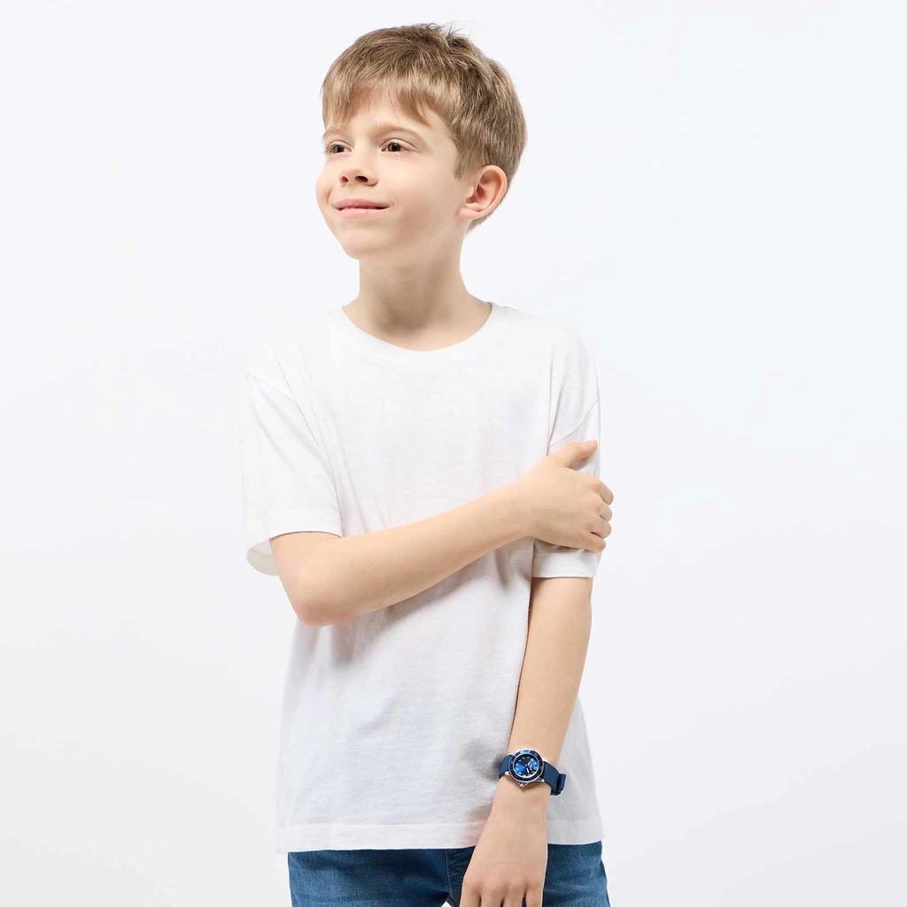 Regal barnklocka - silverton/blå, gummiband, 28 mm