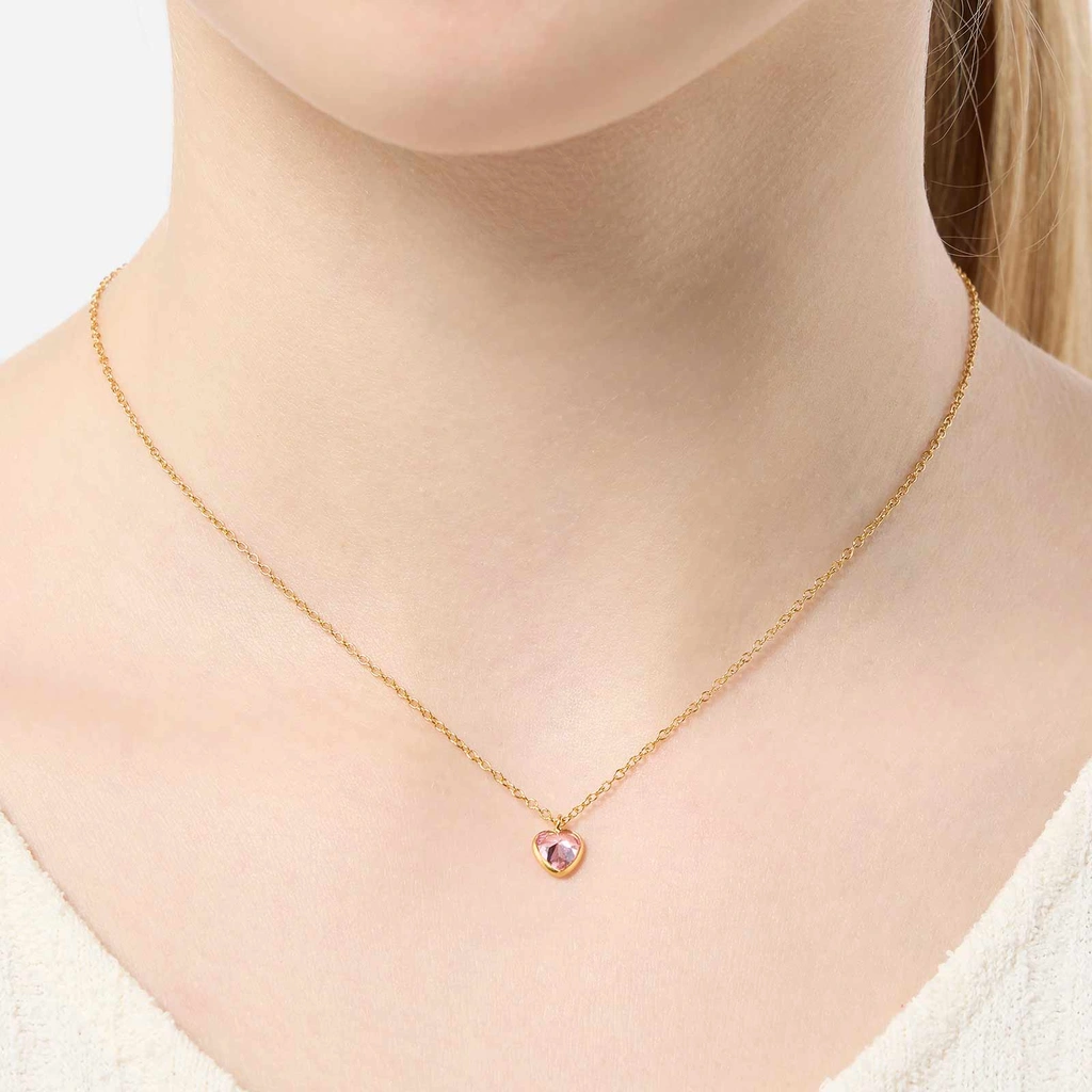 Guldpläterat silverhalsband för barn - rosa hjärta, 36+2cm