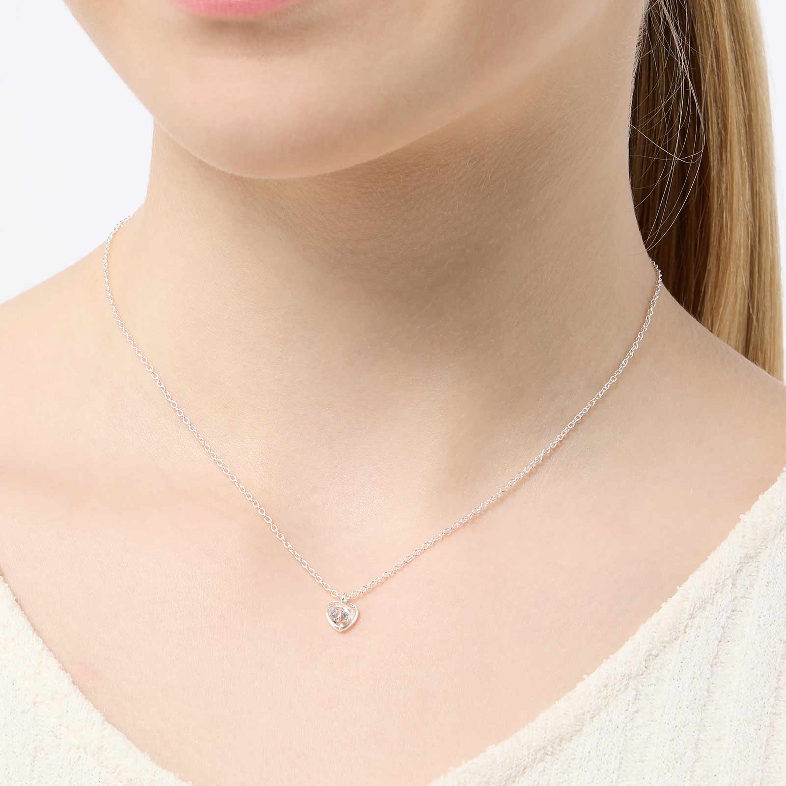 Silverhalsband för barn - vit sten hjärta, 36+2cm