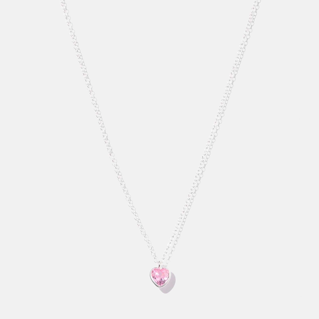 Silverhalsband för barn - rosa sten hjärta, 36+2cm