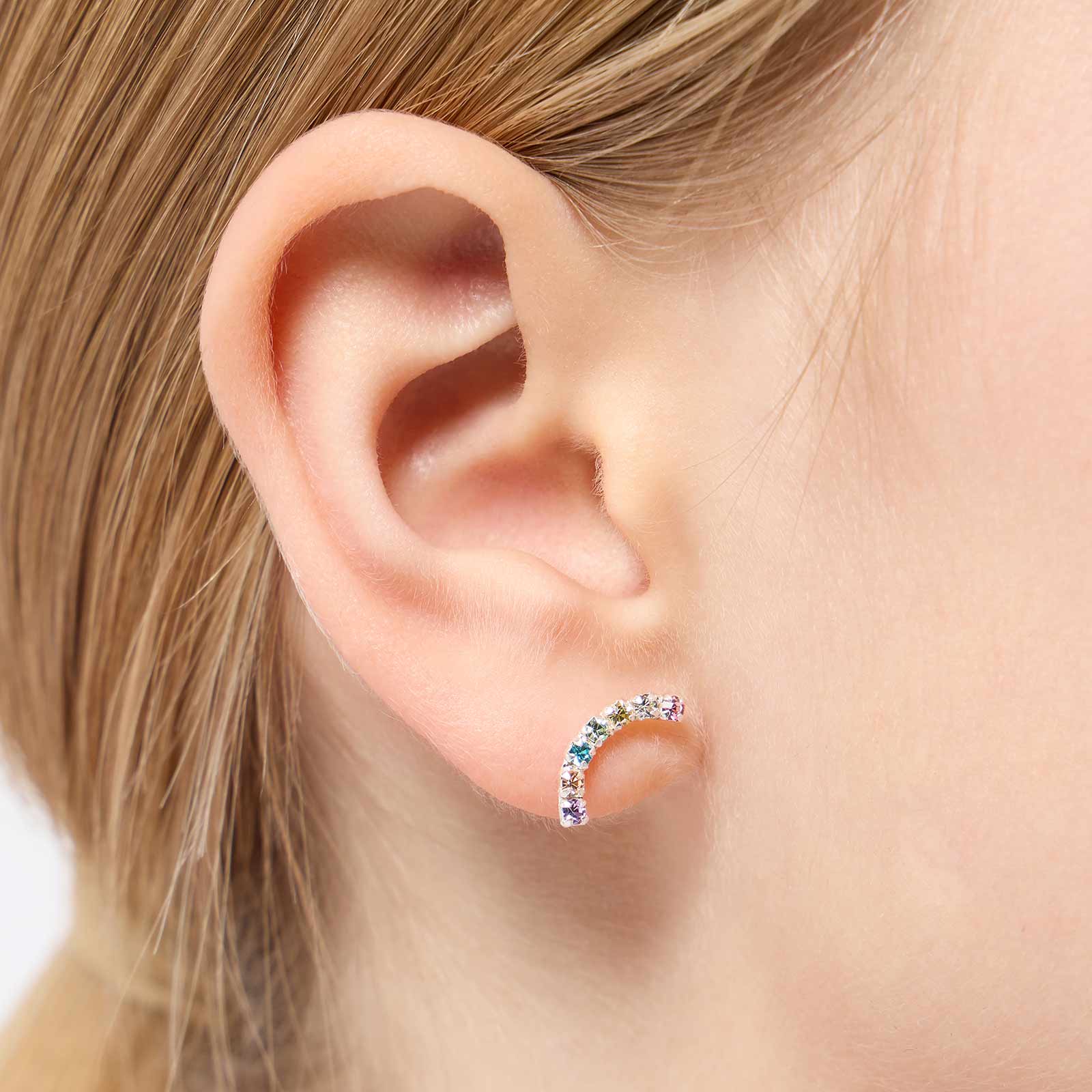 Silverörhängen för barn - olikpläterade stenar på båge