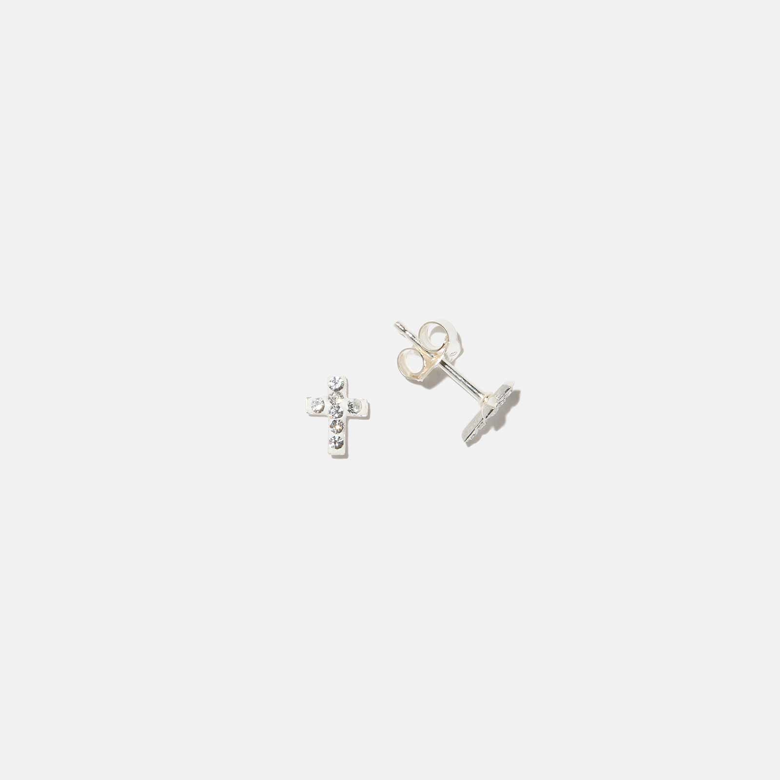 Silverörhängen för barn - vita kors med stenar