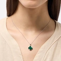Halsband i äkta silver - fyrklöver, grön malakit