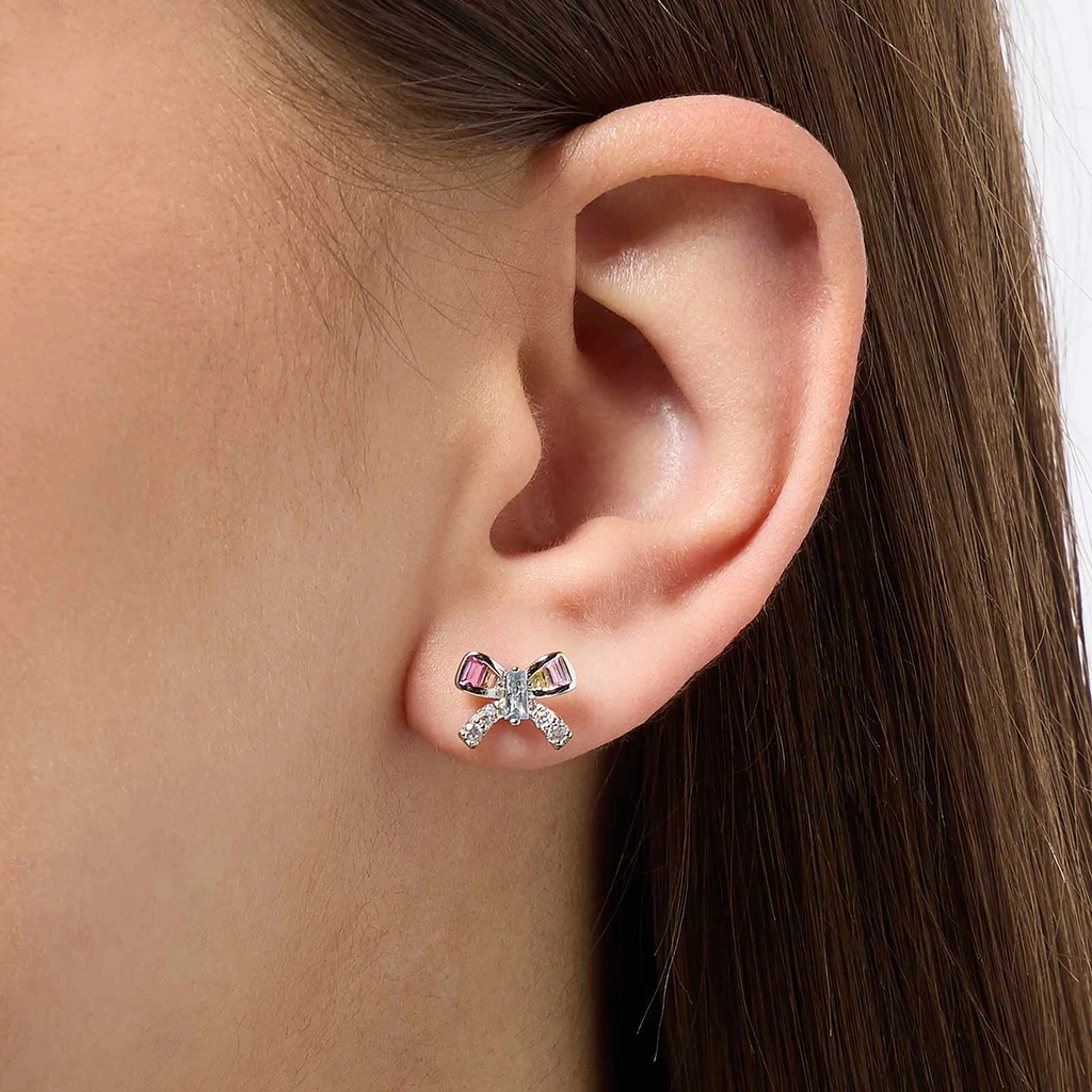 Örhängen i äkta silver - rosetter, flerfärgade stenar