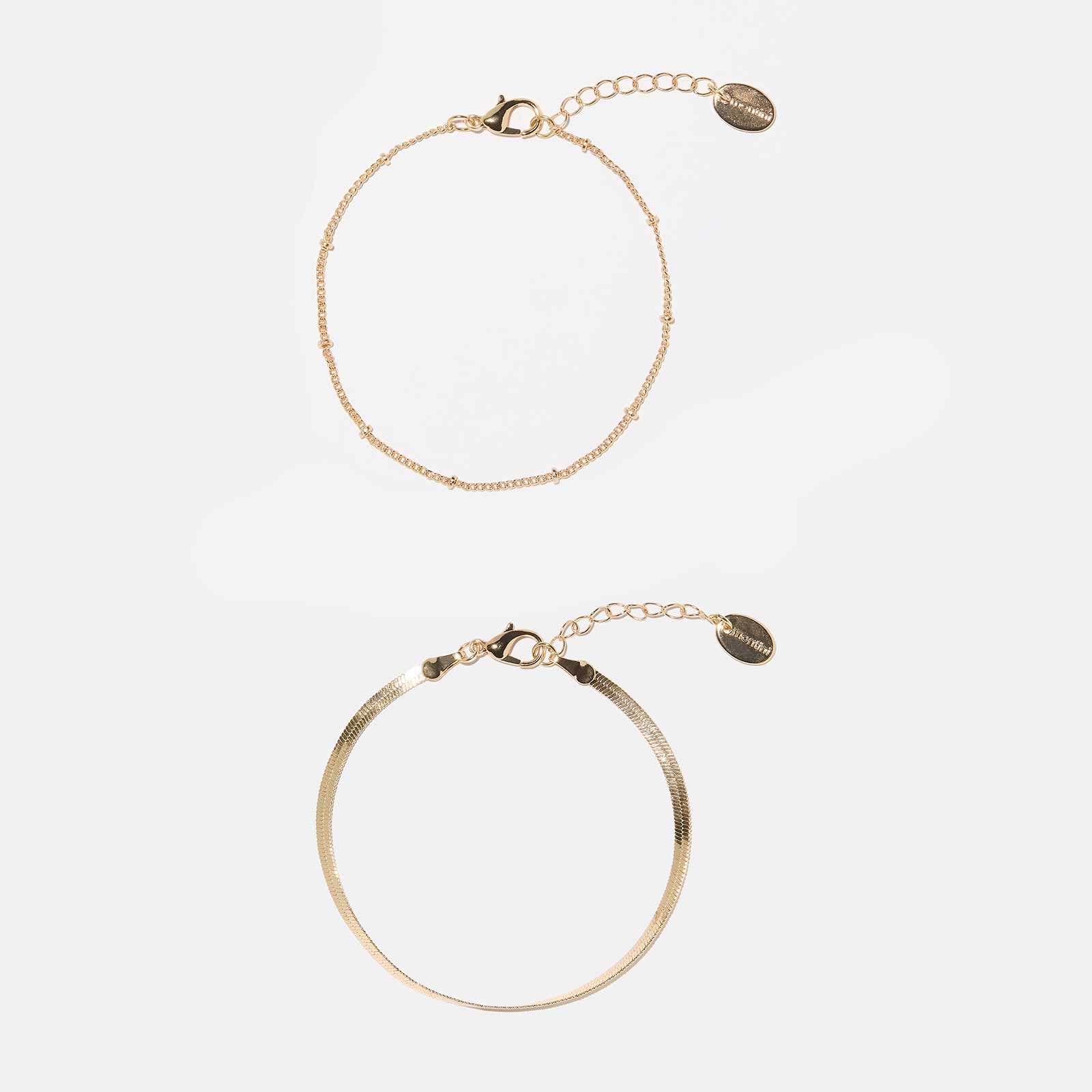 Guldfärgade armband dam - 2-pack ormkedja & pansar