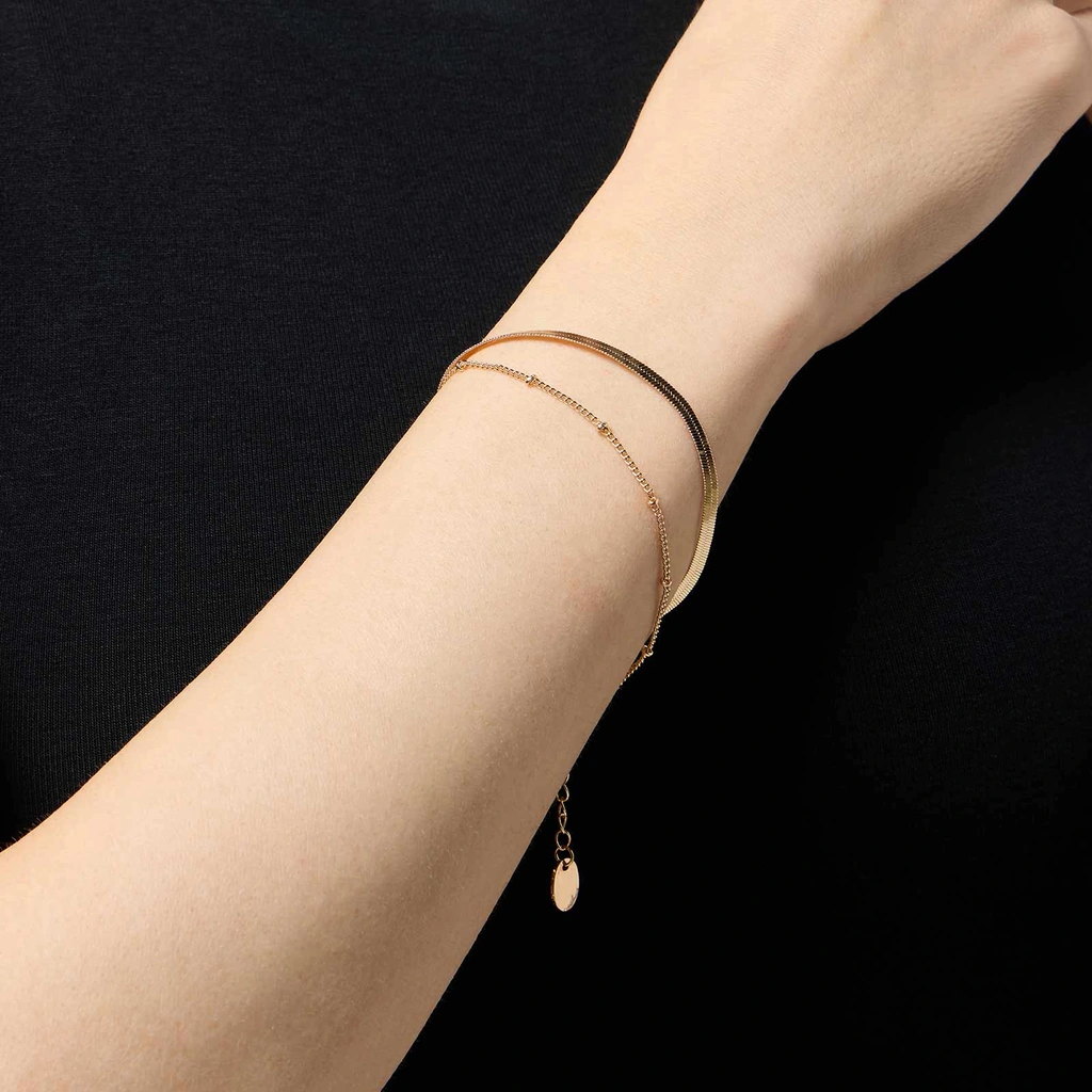 Guldfärgade armband dam - 2-pack ormkedja & pansar