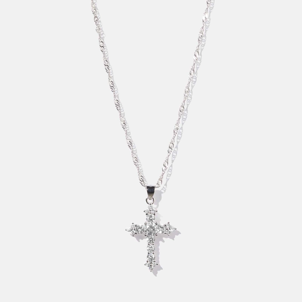 Halsband i äkta silver  - kors med Zirkonia, 40+5cm