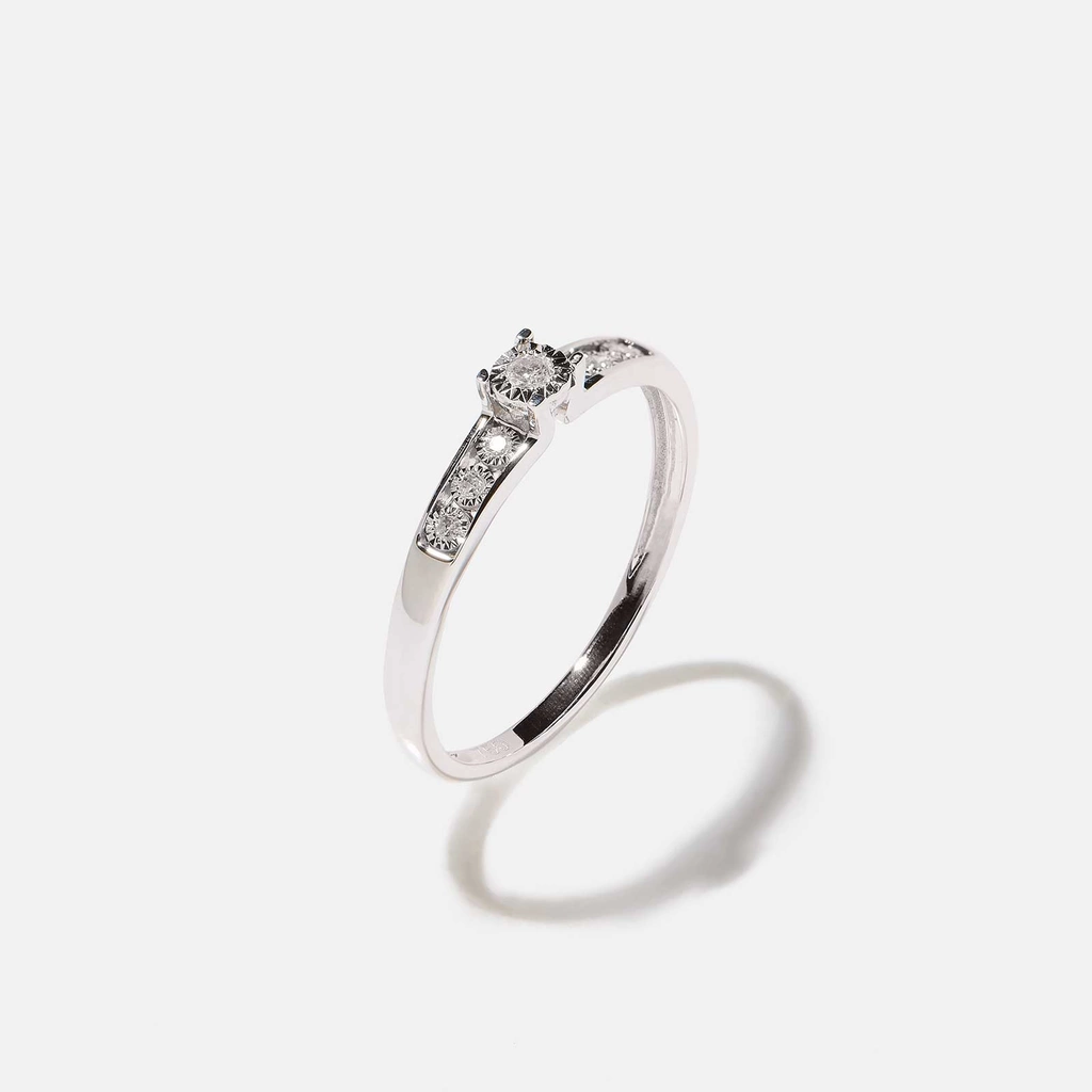 18k guldring, diamanter - vitguld, sidostensring, 16