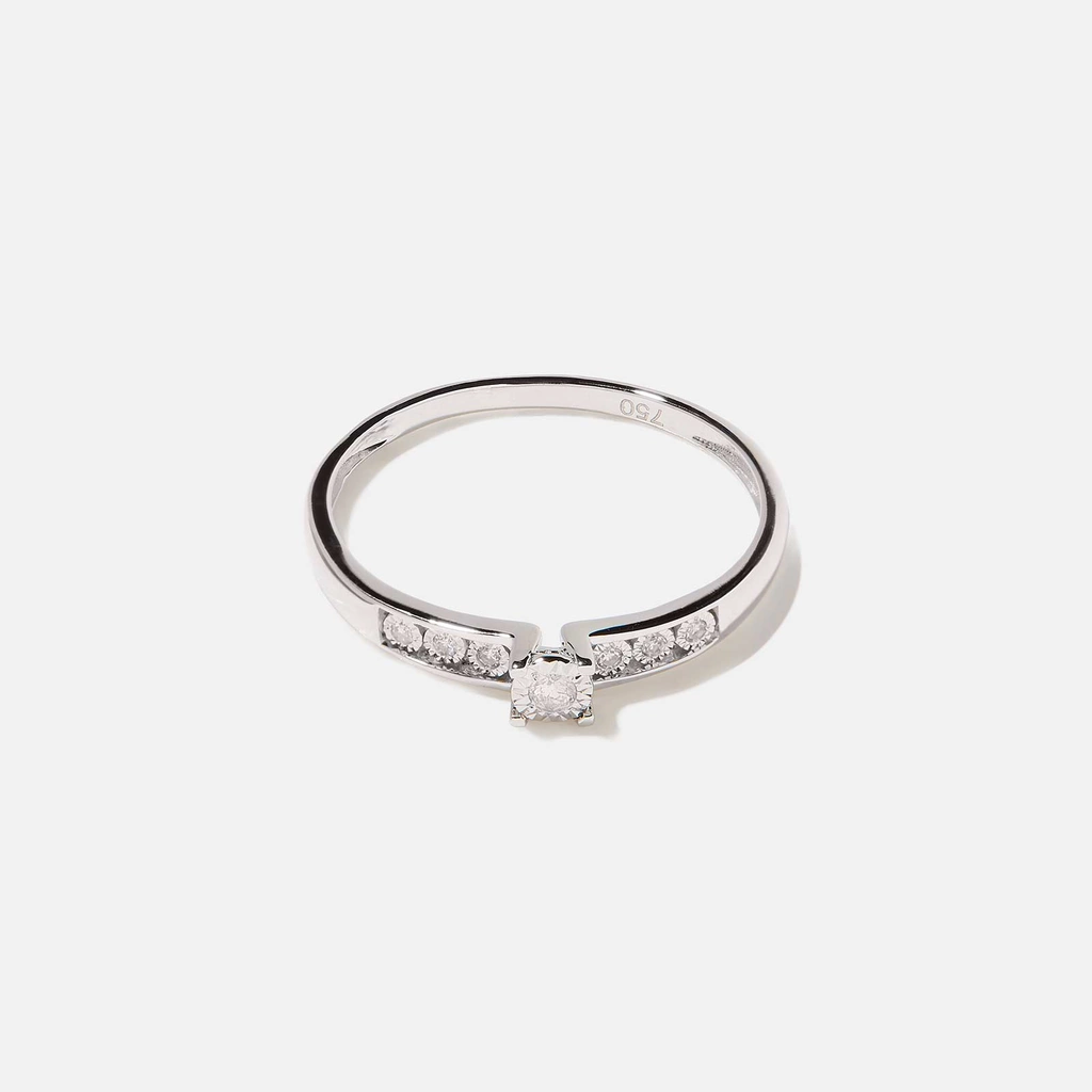 18k guldring, diamanter - vitguld, sidostensring, 17,5