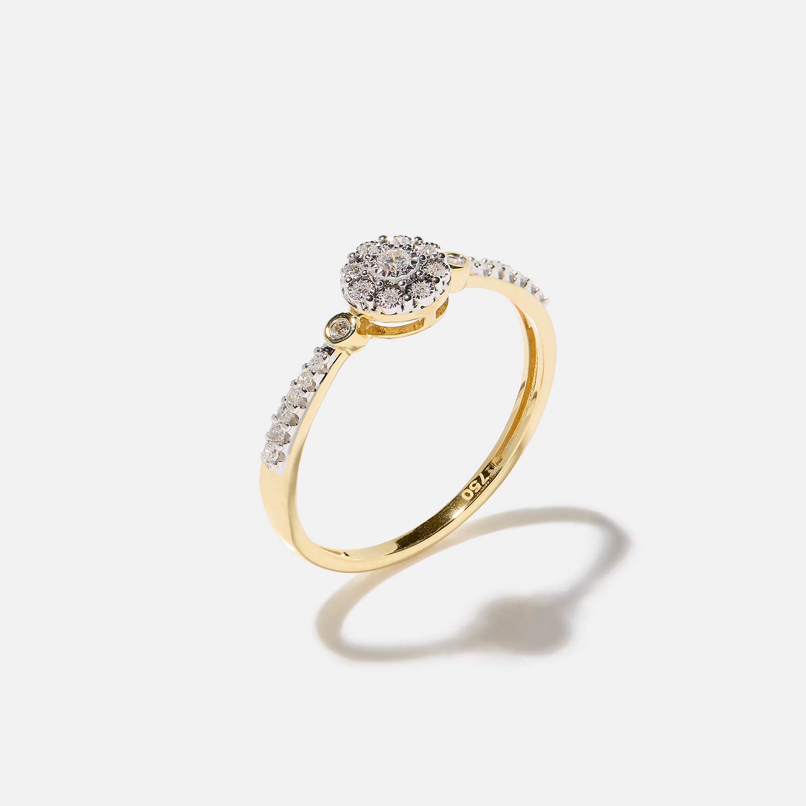 18k guldring, äkta diamanter - halo