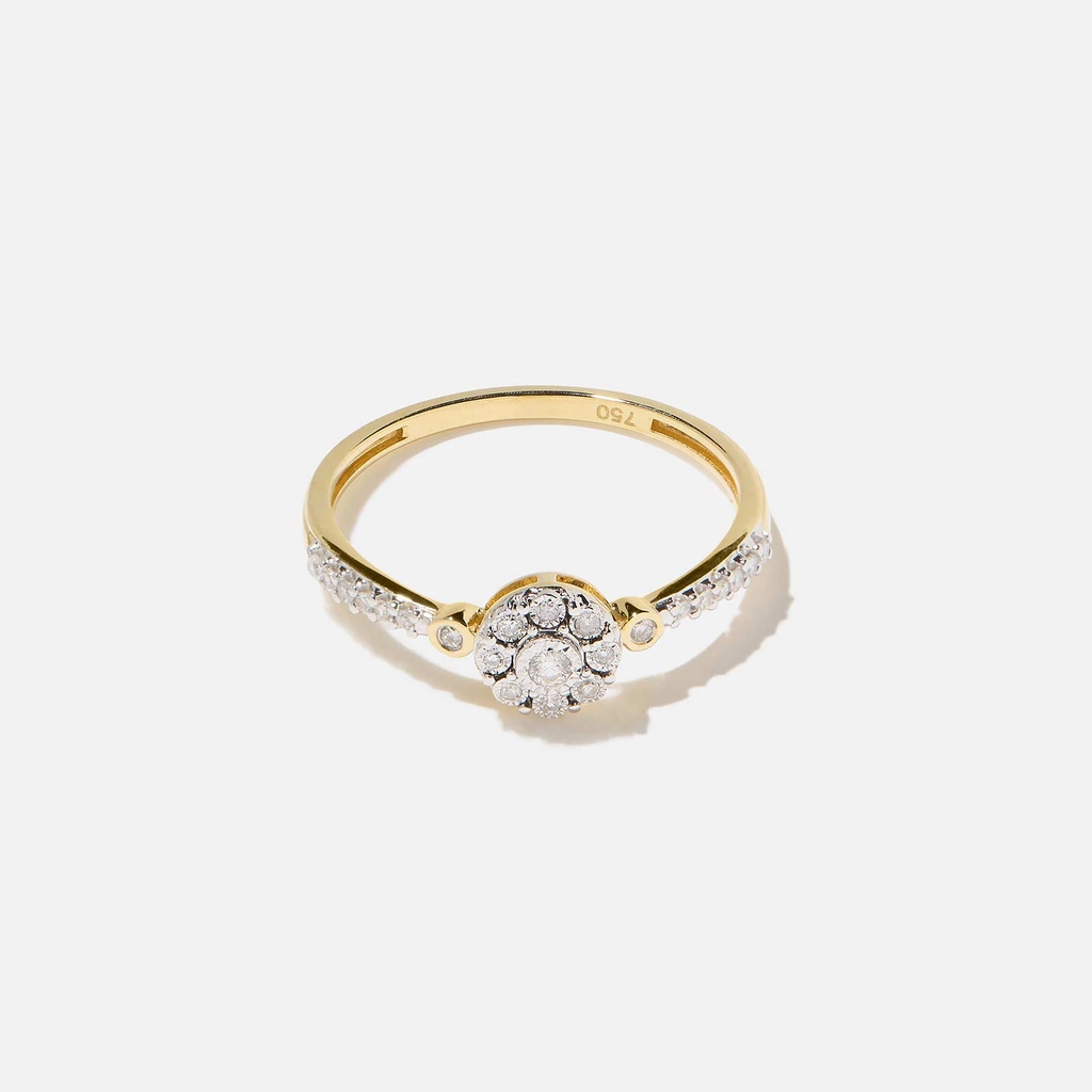18k guldring, äkta diamanter - halo, 17