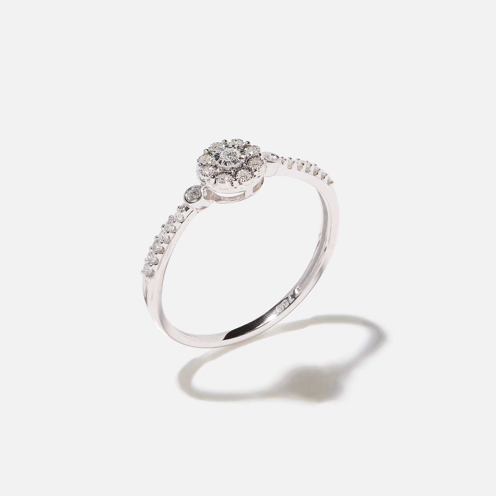 18k guldring, diamanter - vitguld, halo