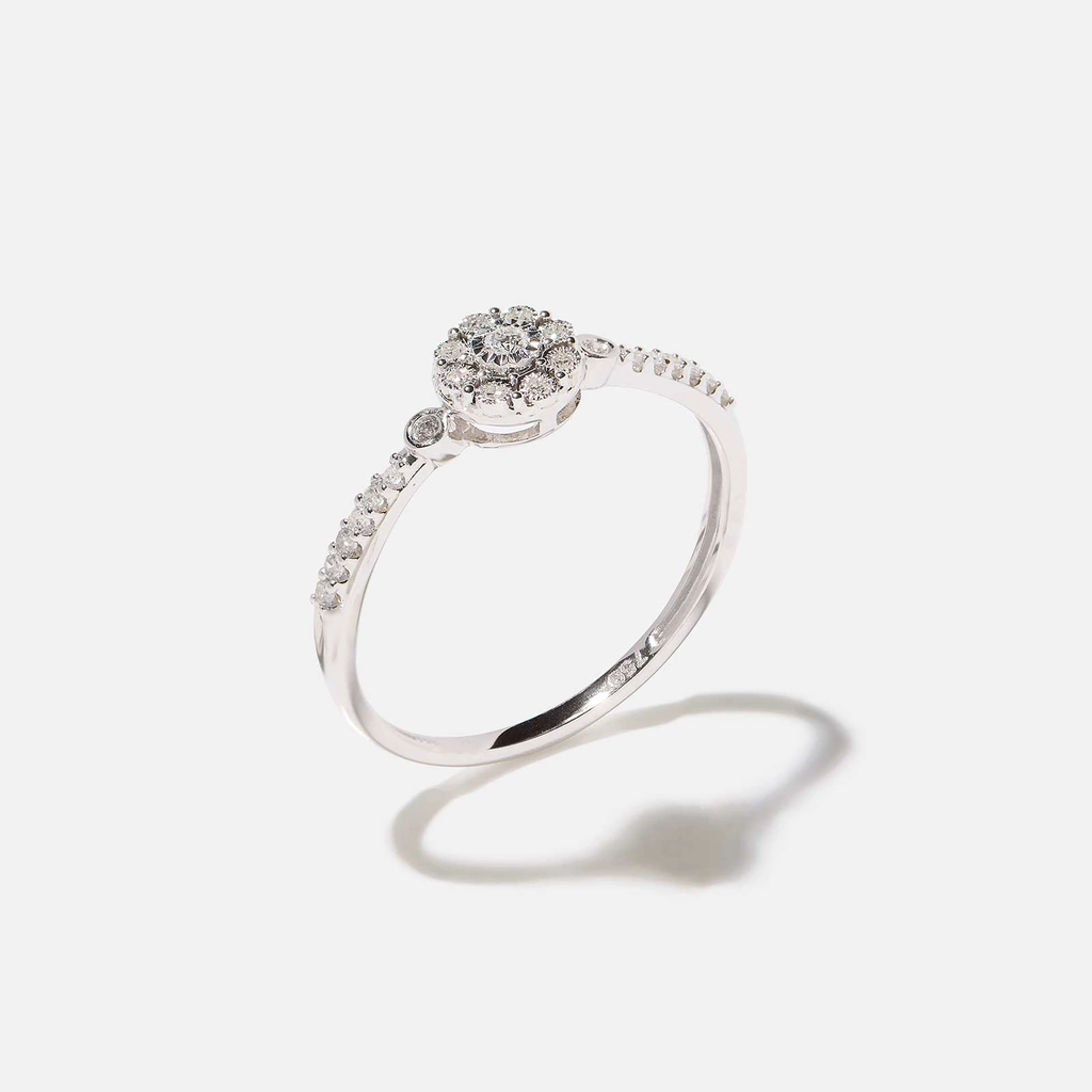 18k guldring, diamanter - vitguld, halo, 17