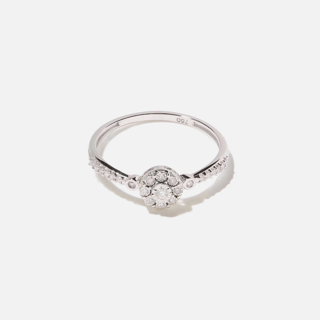 18k guldring, diamanter - vitguld, halo, 17