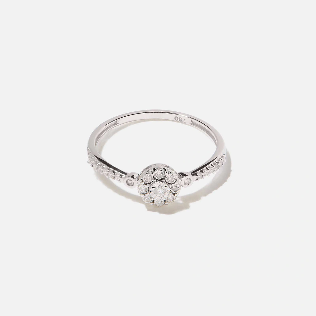 18k guldring, diamanter - vitguld, halo, 18