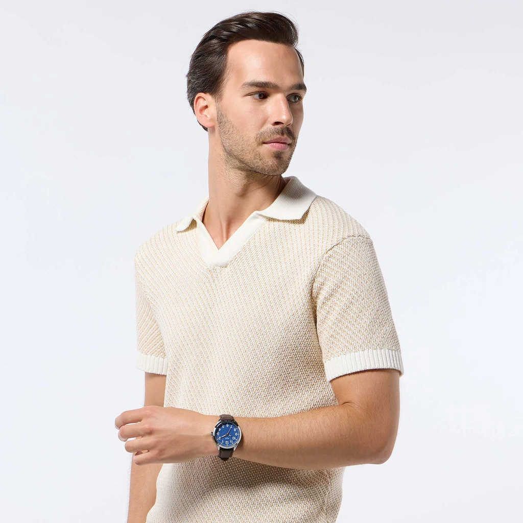 Regal herrklocka - brunt band, silver/blå, 45mm