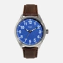 Regal herrklocka - brunt band, silver/blå, 45mm