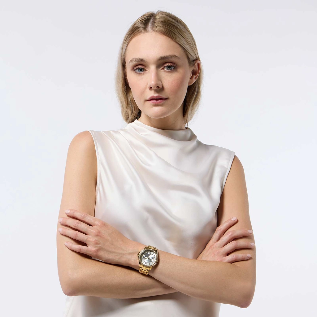 Regal damklocka - metall guld/vit, 40mm