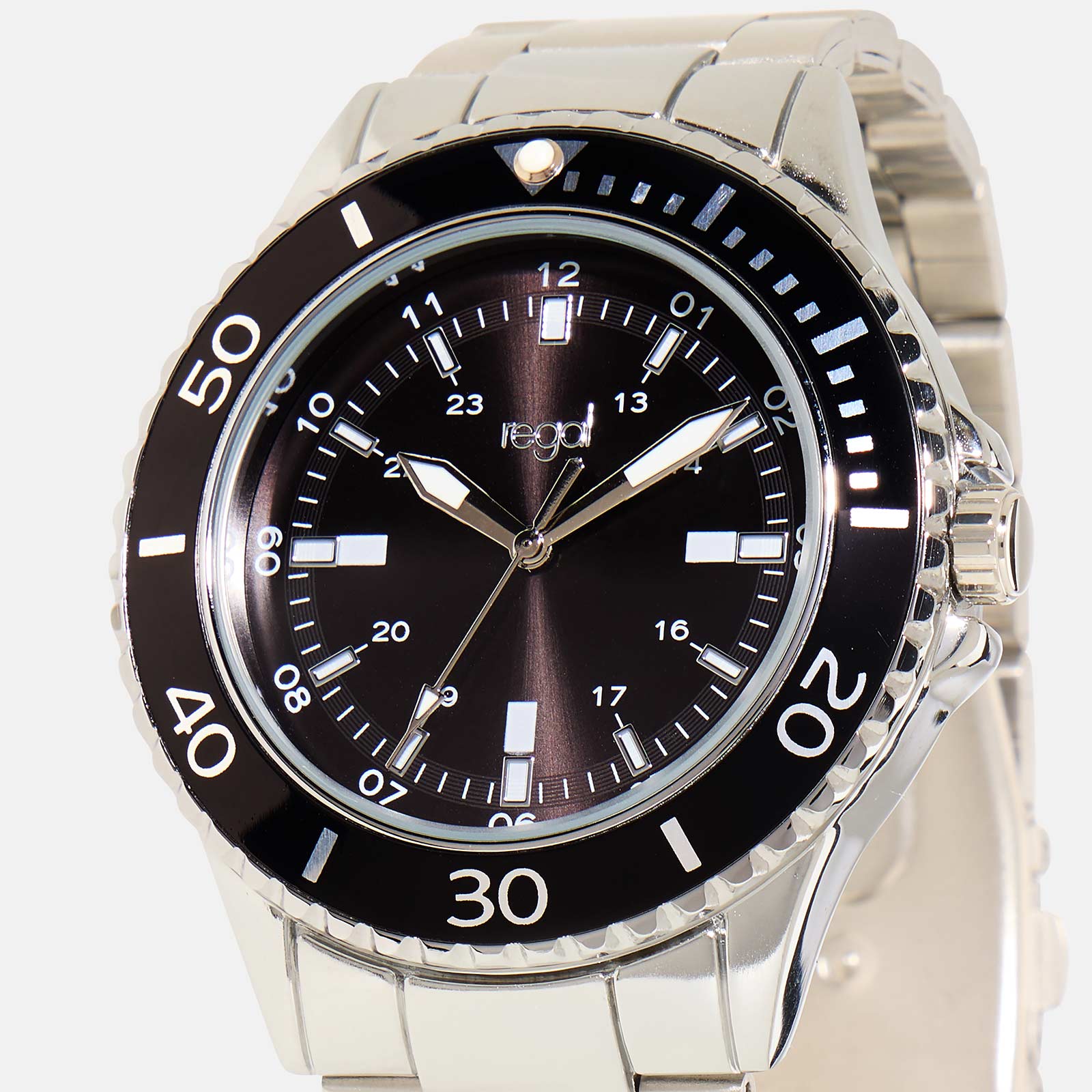 Regal herrklocka - metall, silver/svart, 44mm