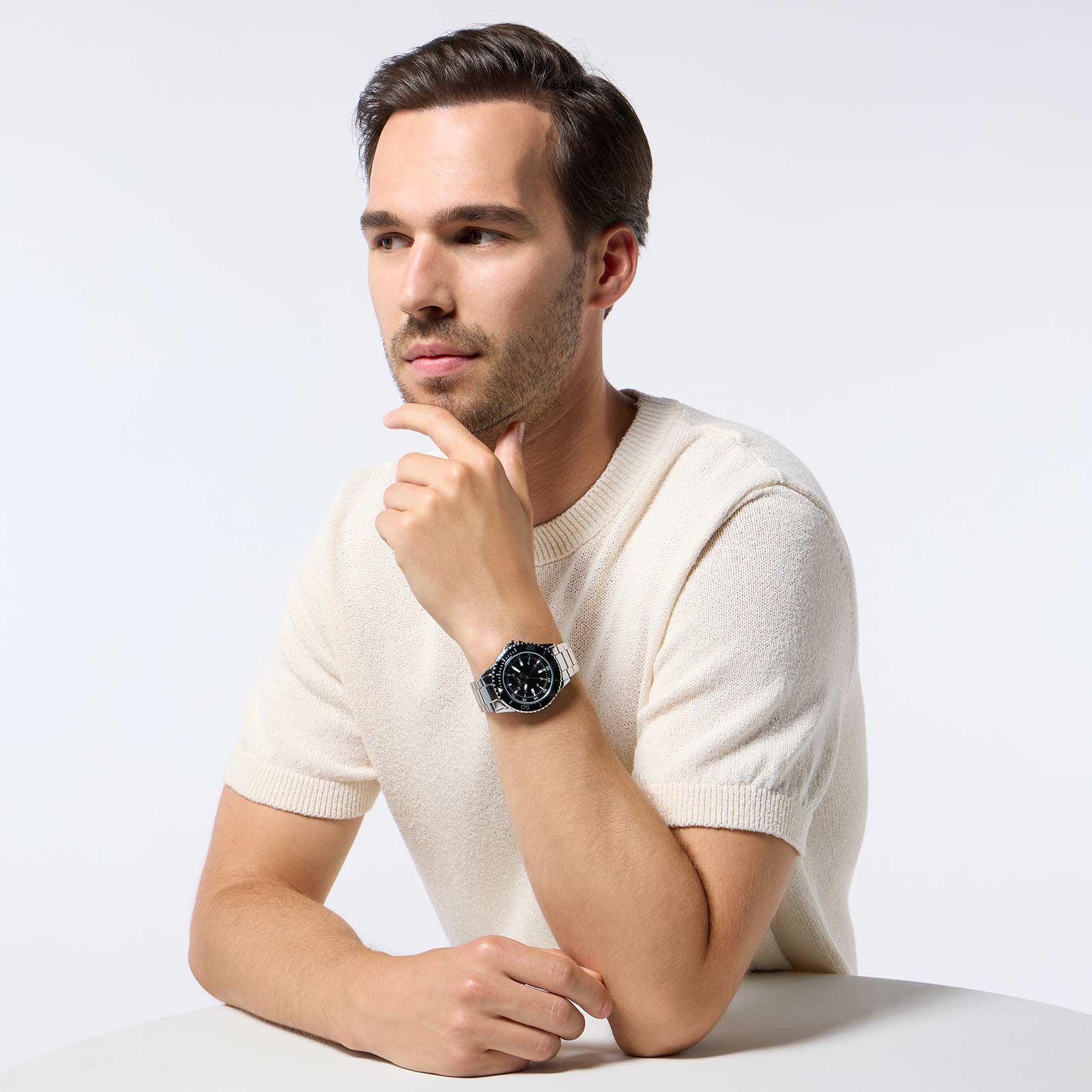 Regal herrklocka - metall, silver/svart, 44mm