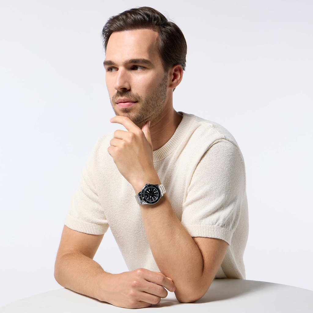 Regal herrklocka - metall, silver/svart, 44mm