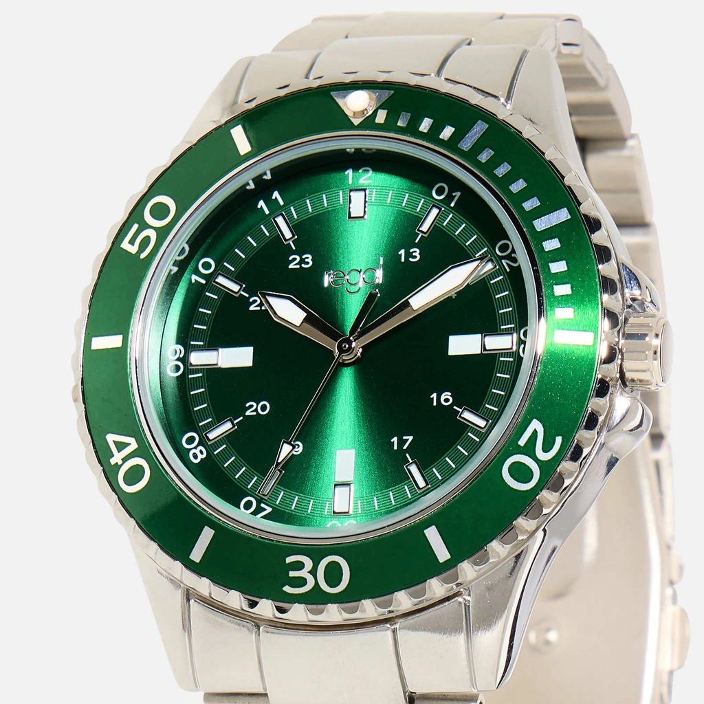 Regal herrklocka - metall, silver/grön, 44mm