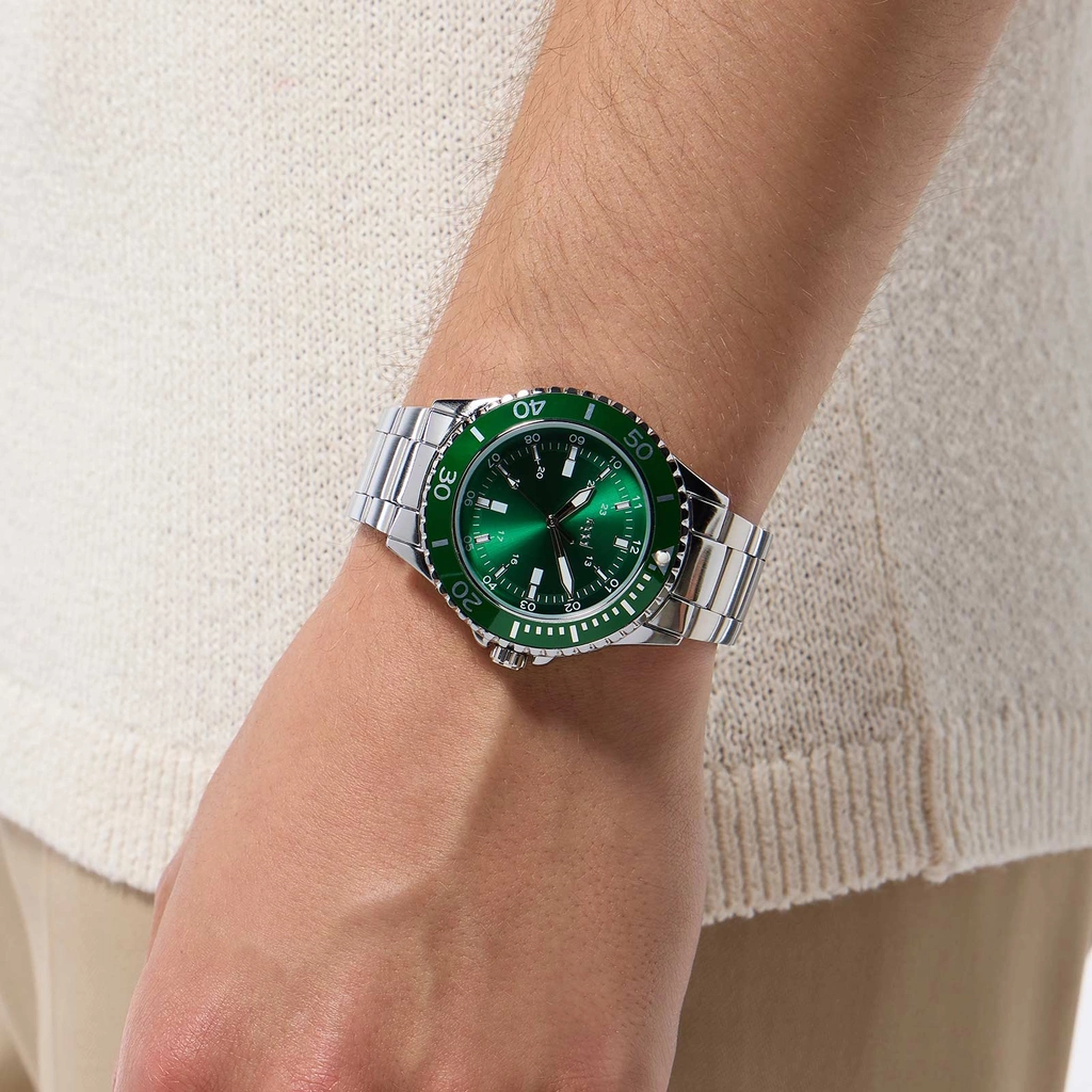 Regal herrklocka - metall, silver/grön, 44mm