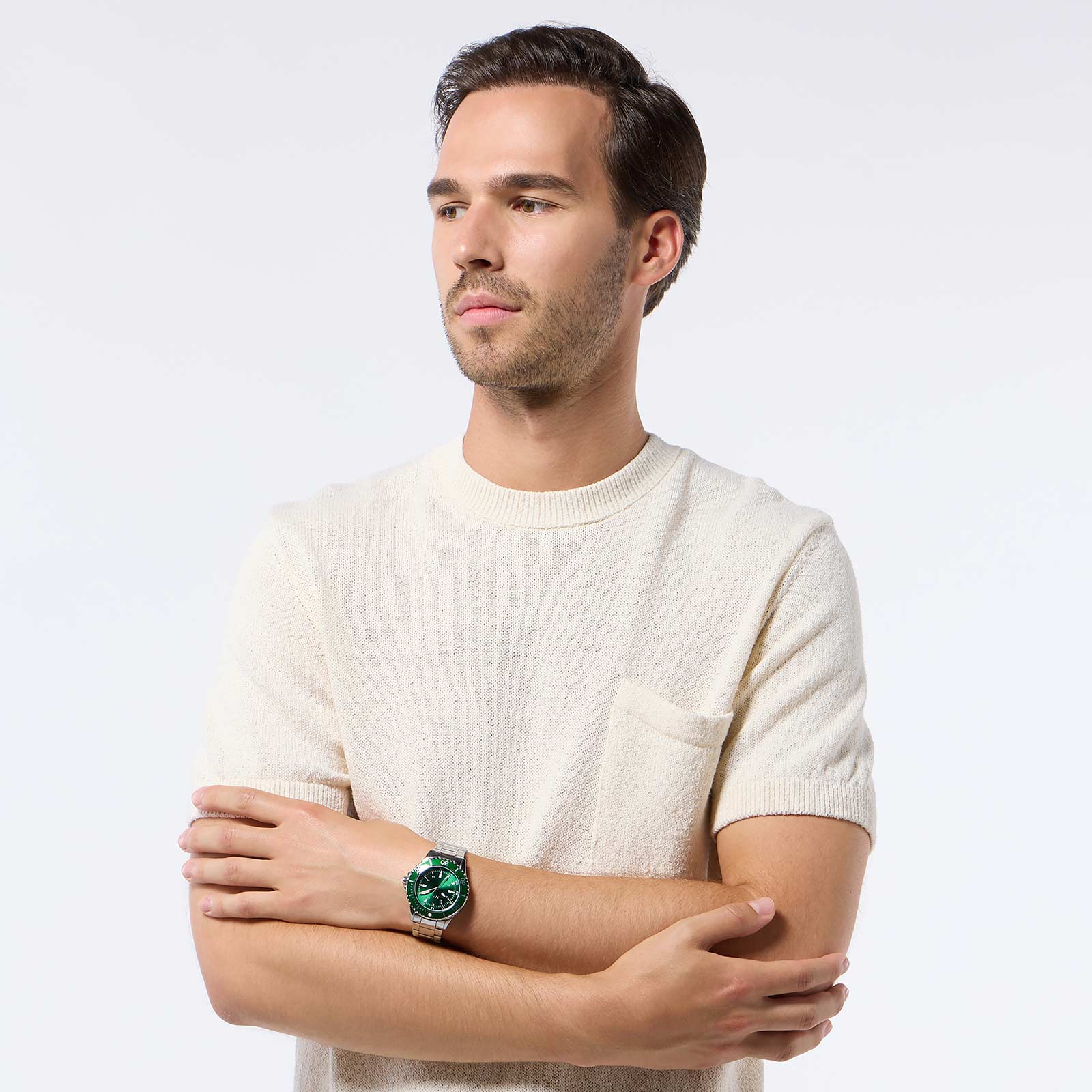 Regal herrklocka - metall, silver/grön, 44mm