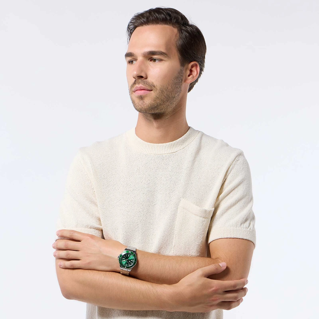 Regal herrklocka - metall, silver/grön, 44mm