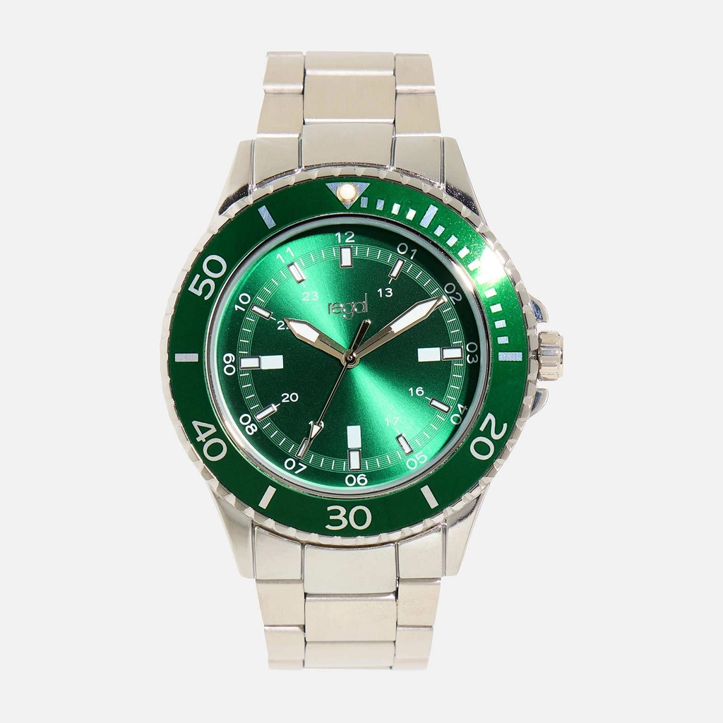 Regal herrklocka - metall, silver/grön, 44mm