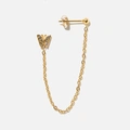 Guldpläterat stålörhänge - stud med kedja & fjäril