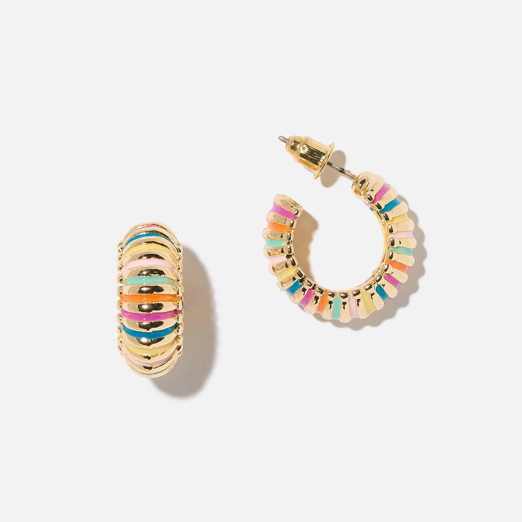Guldfärgade örhängen - hoops med färgade ränder