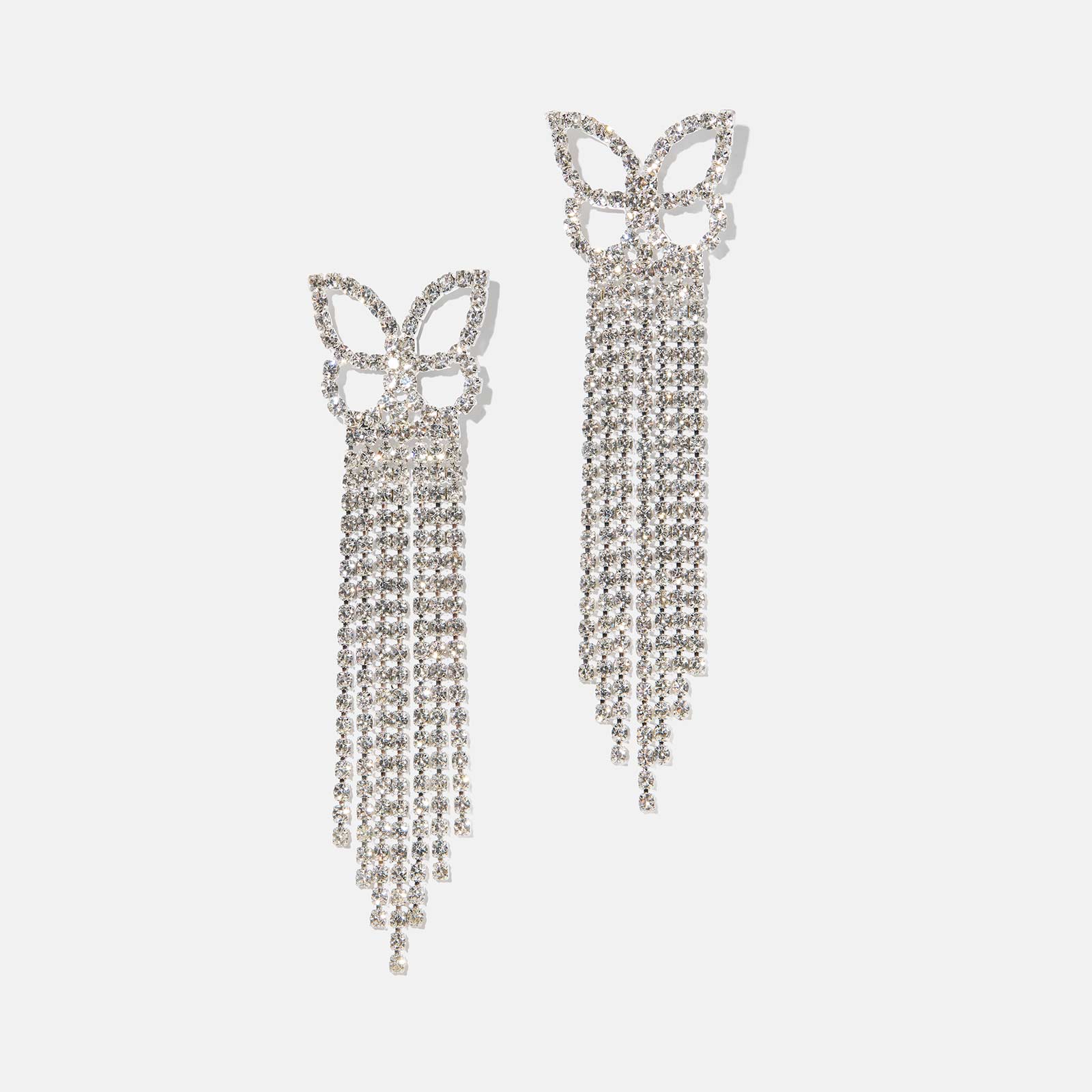 Silverfärgade strassörhängen - fjärilar & sju rader