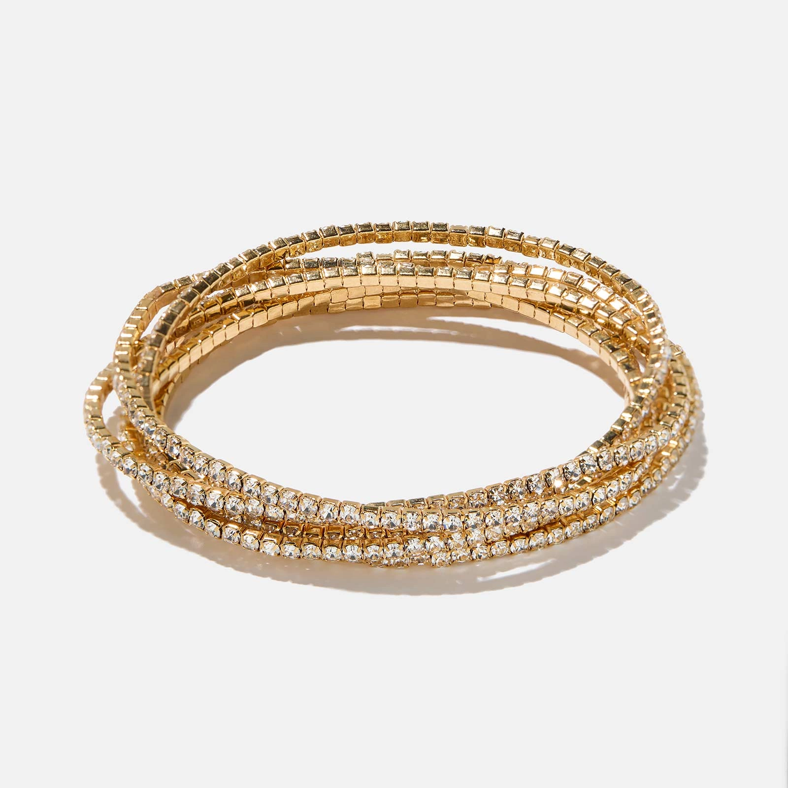 Guldfärgat armband dam - strass, 6 rader