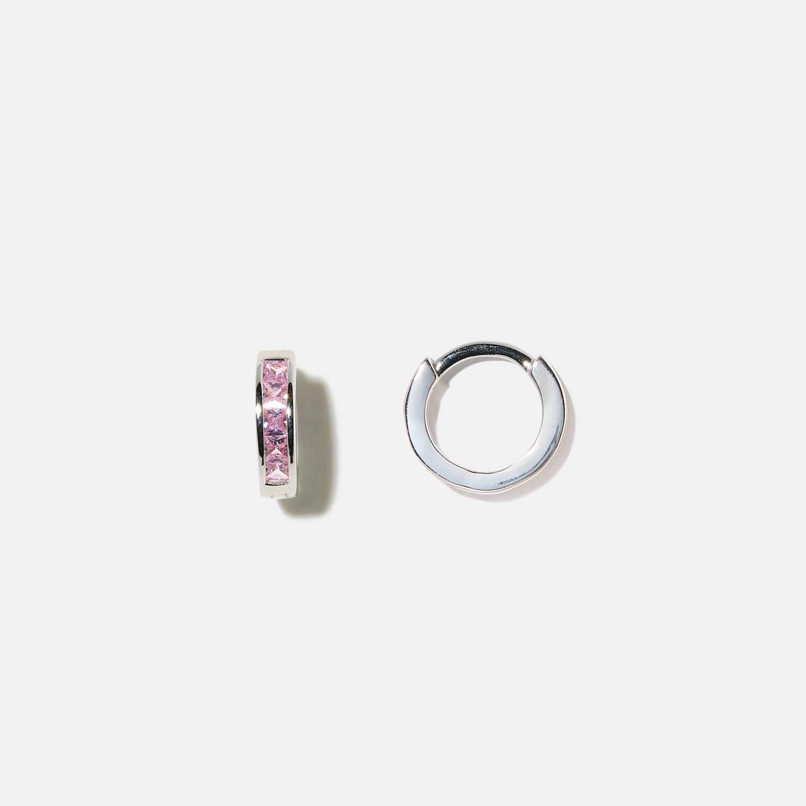 Örhängen i äkta silver - hoops rosa stenar, 12mm