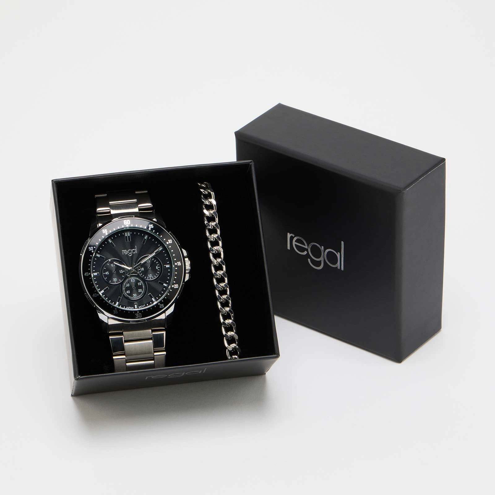 Regal klockset herr - metall, silver/svart, 45mm