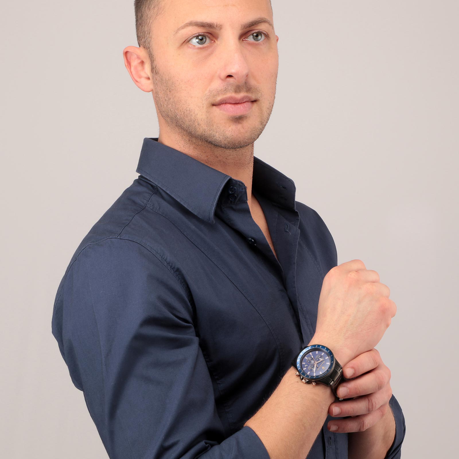 Maserati Sfida metallband blå/svart  - R8873640001