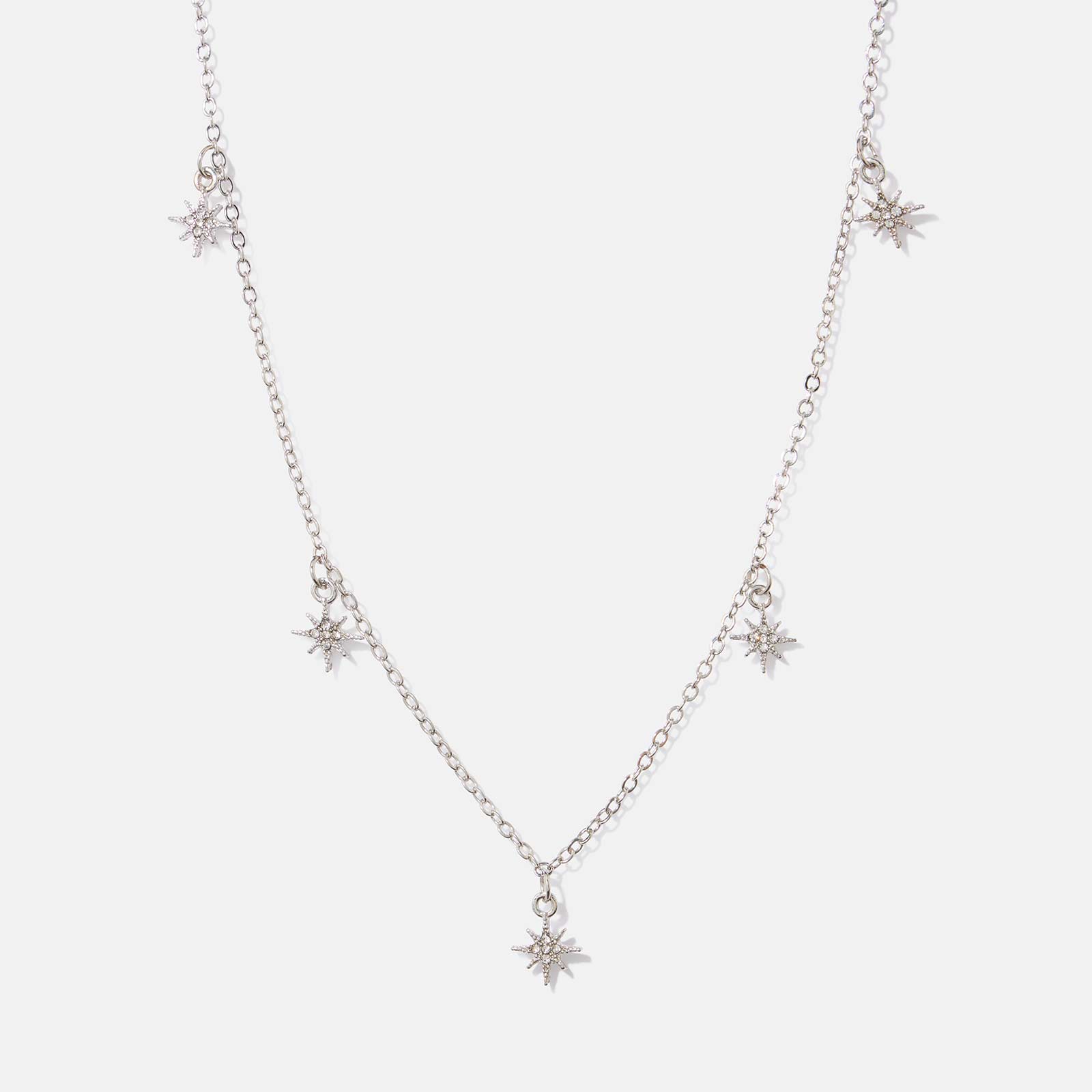 Silverfärgat halsband med fem stjärnor 42cm