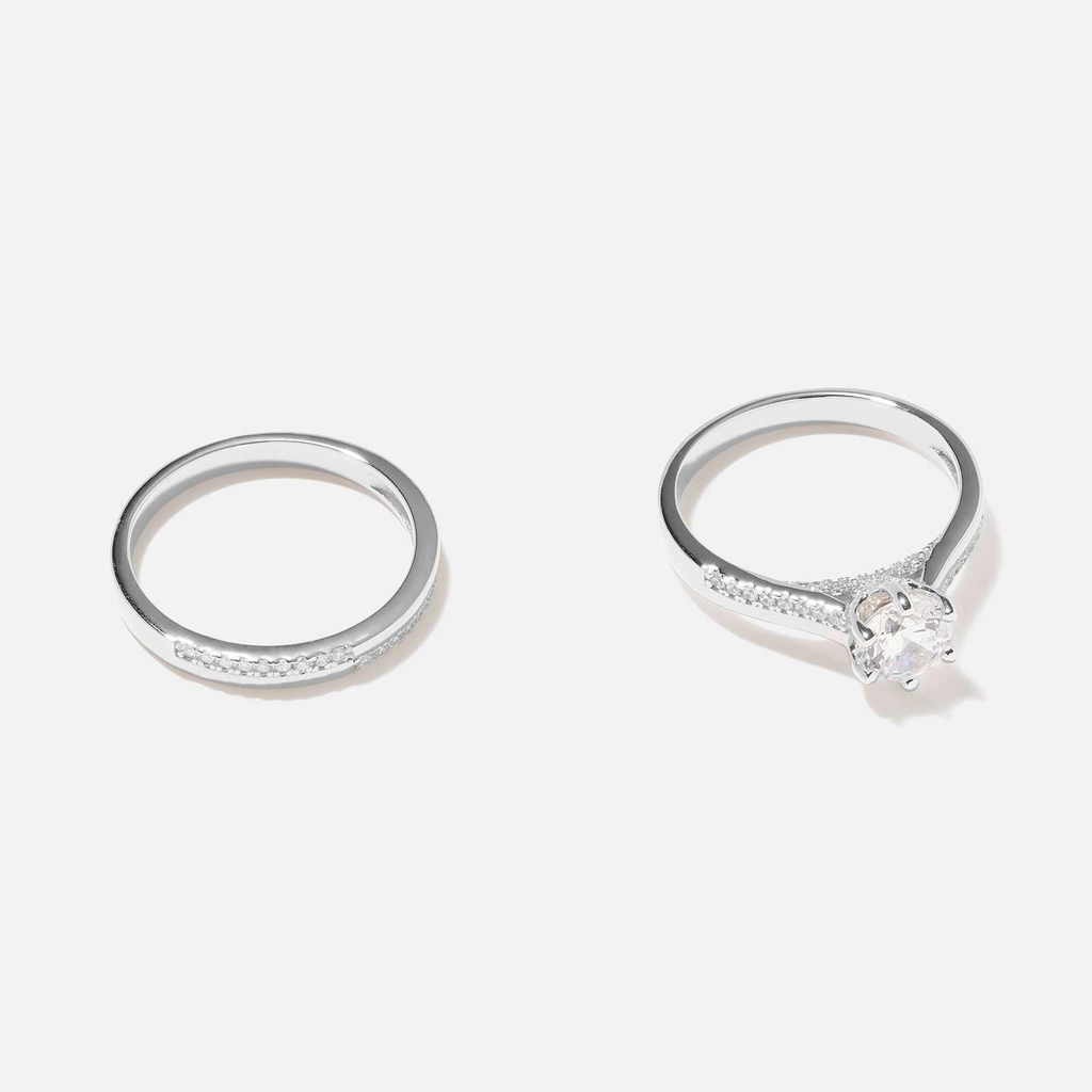 Dubbelring i äkta silver - sidostensring + halvallians 56