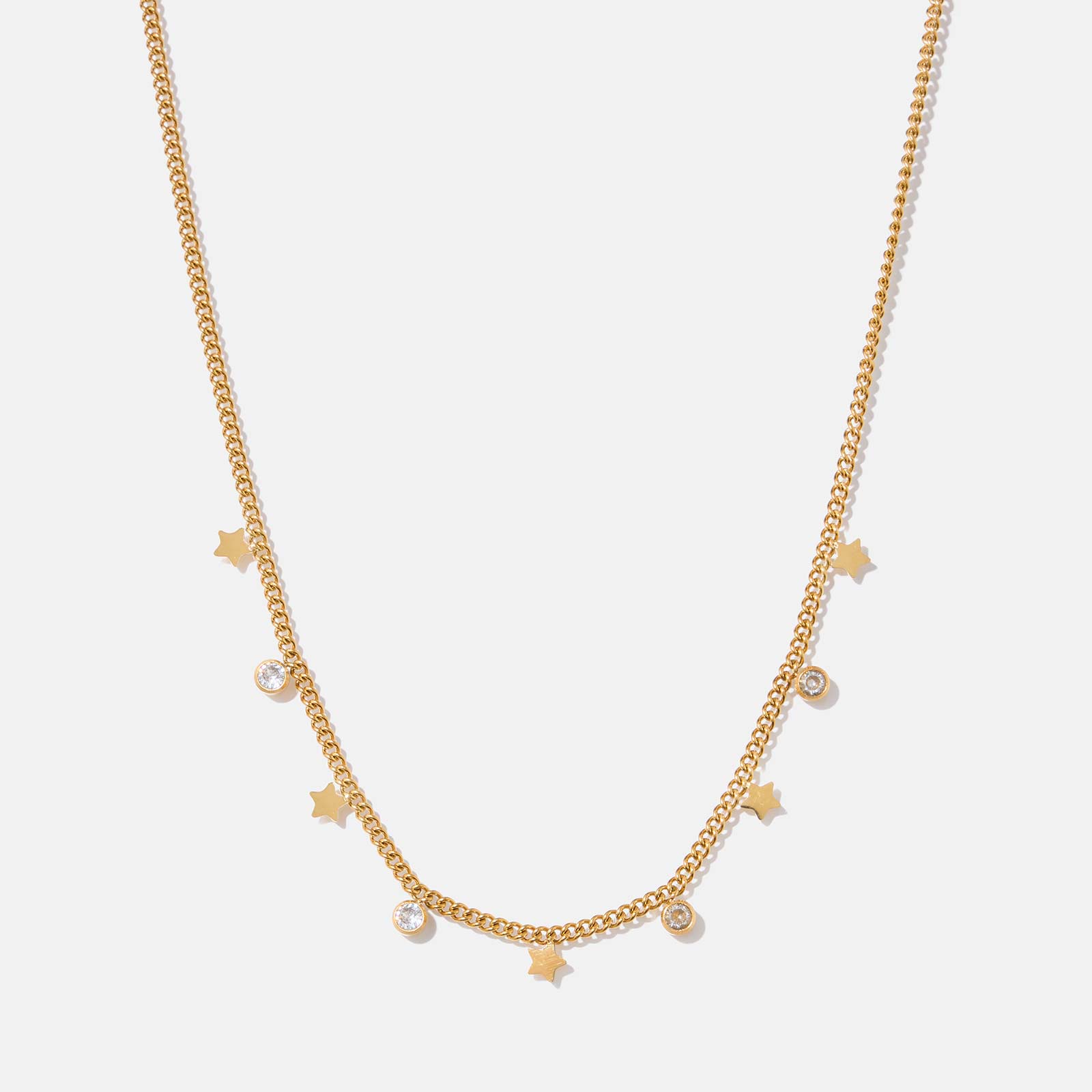 Guldpläterat stålhalsband med stjärnor och stenar 42cm