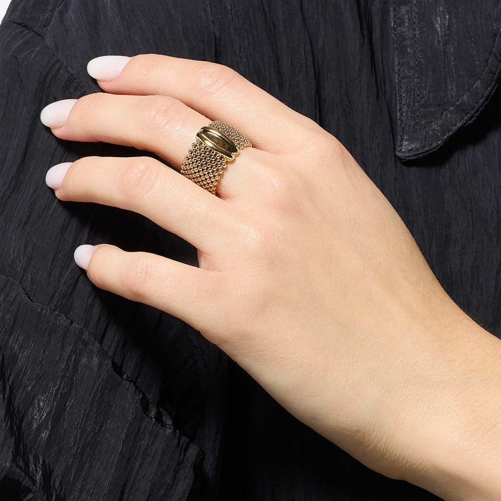 18k Guldpläterad bred ring med kulor, st. 50
