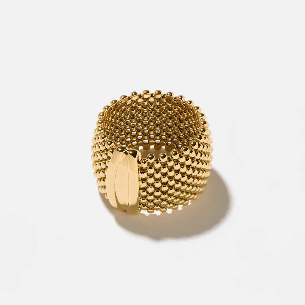 18k Guldpläterad bred ring med kulor, st. 50